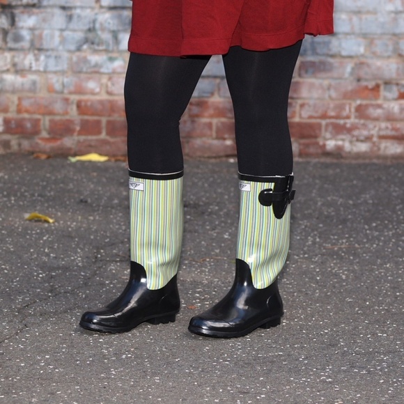 Women's Rainboots, Tall Rubber Rain boots, #1516, Black Retro - Picture 4 of 4